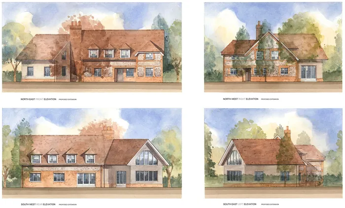 Watercolor architectural house elevations by John Walsom