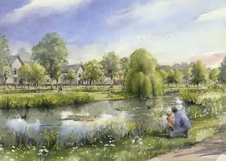 Green village landscape painting