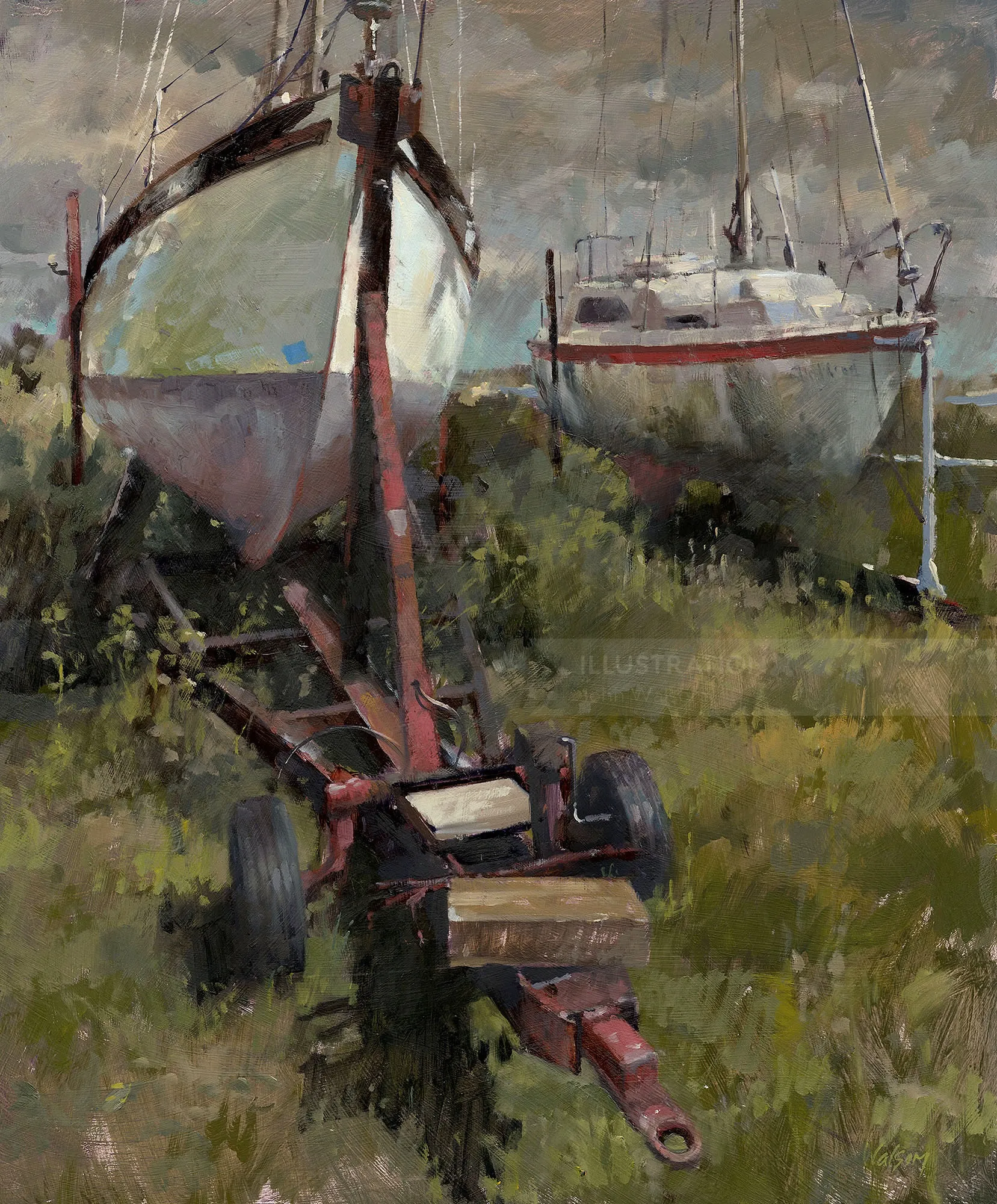 Harbour painting on paper