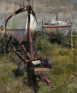 Harbour painting on paper