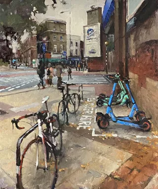 Bikes and scooters parked near Waterloo Station, London