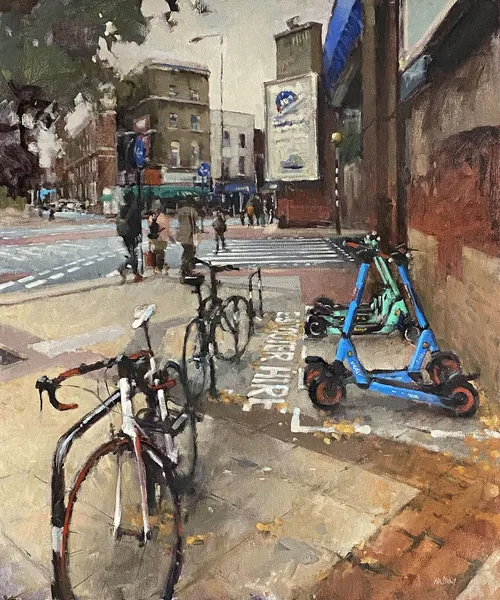 Bikes and scooters parked near Waterloo Station, London