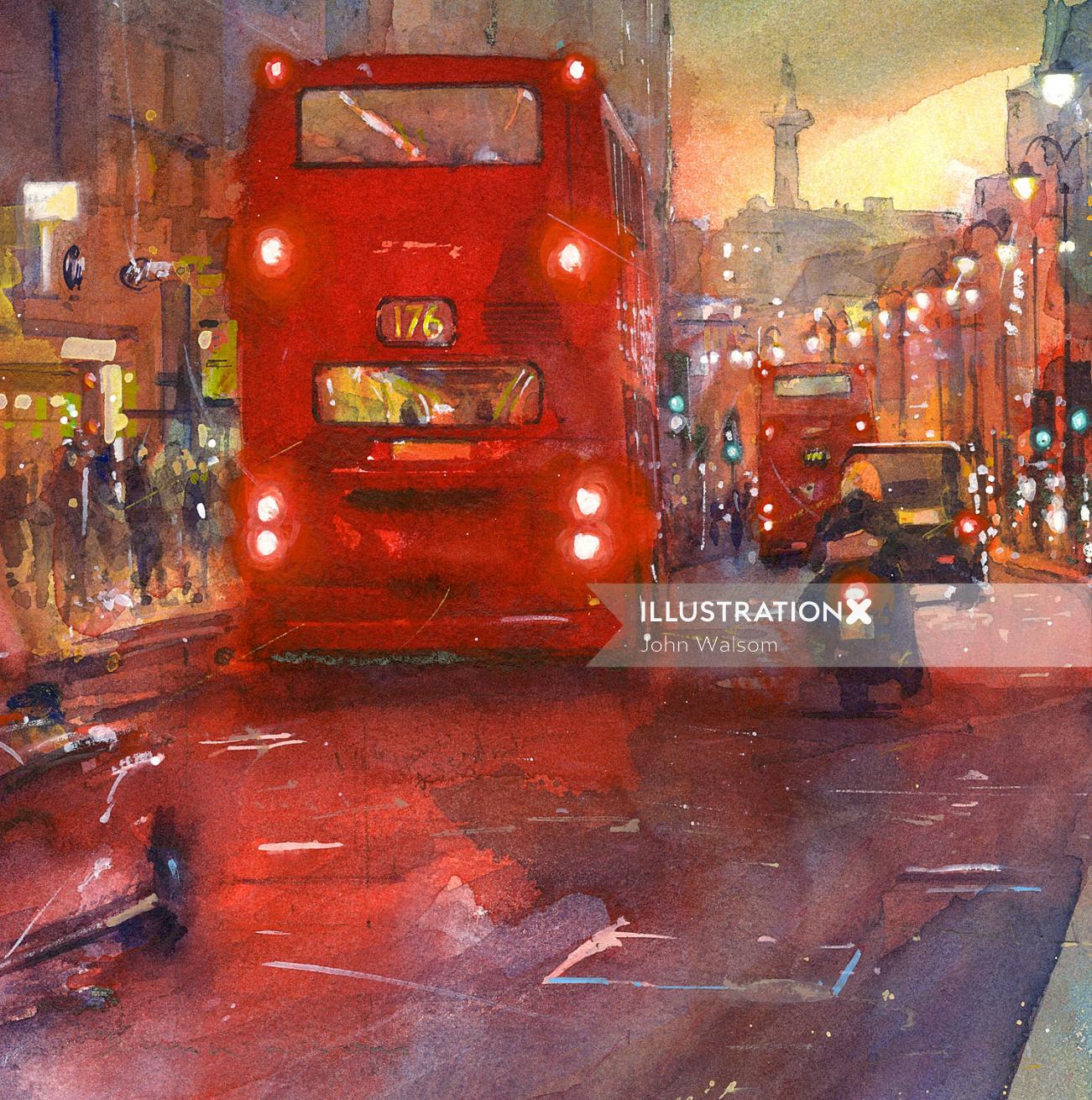 The Westbound Strand Bus Stop painting by John Walsom
