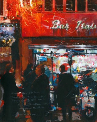 Pintura nocturna de un bar italiano.