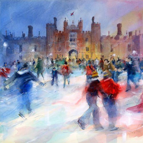 Ice Skating at Hampton Court Watercolour Illustration