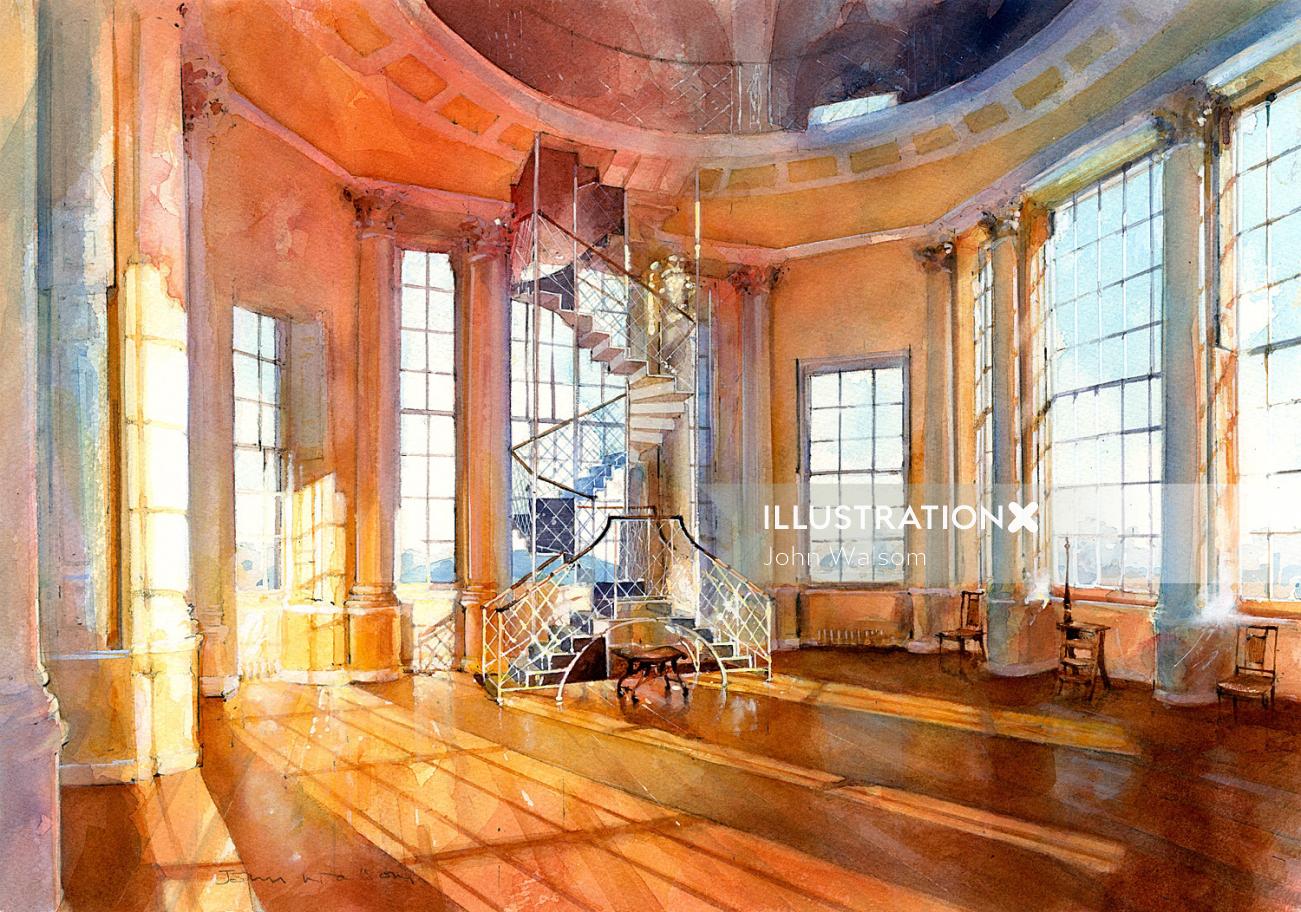 Radcliffe Observatory Interior Painting For "Oxford Almanack"