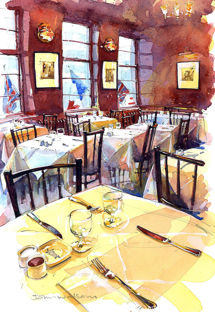 O desenho de John Walsom do French House Restaurant
