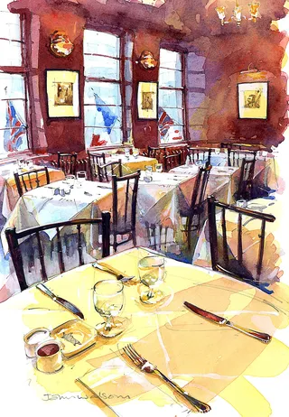 The drawing by John Walsom of the French House Restaurant