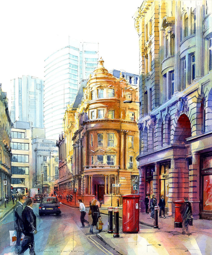 Illustration aquarelle de la scène de la rue Blomfield