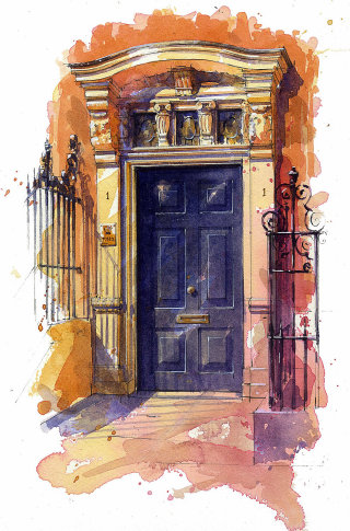 Pintura de la puerta de entrada realizada por un ilustrador radicado en el Reino Unido