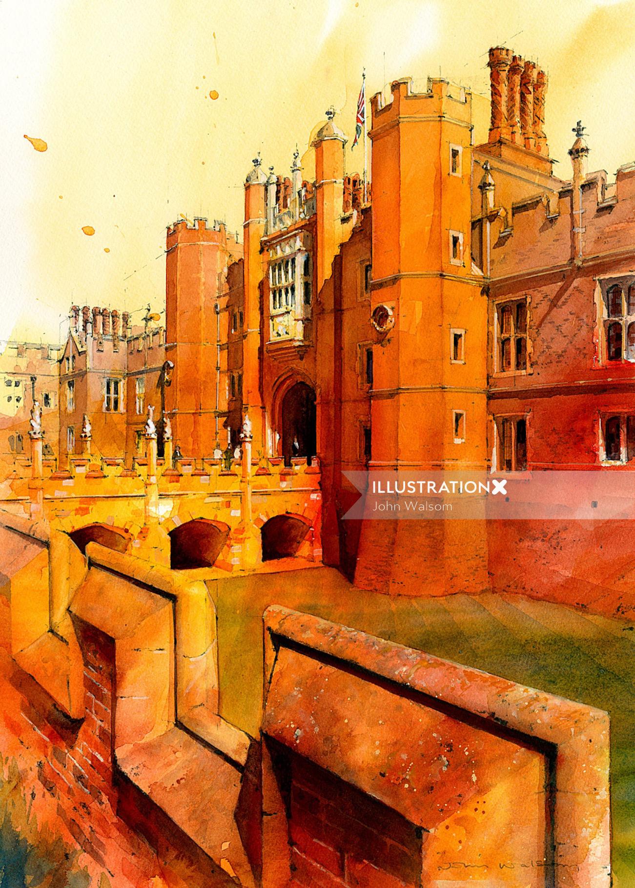 Architectural Illustration of Hampton Court Palace