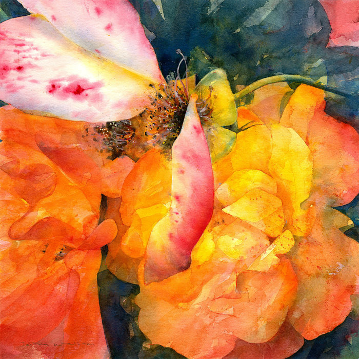 Painting with watercolors of flowers