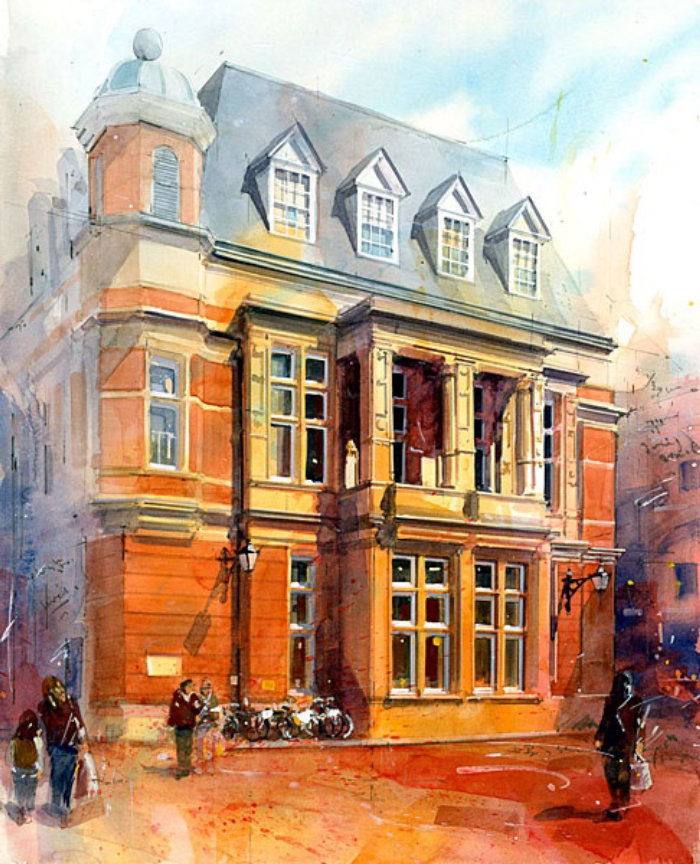 Architectural painting of Richmond old town hall
