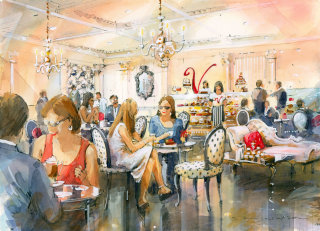 Arte realista de Patisserie Valerie Cafe Interior.