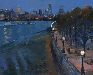 Oil painting of cityscape