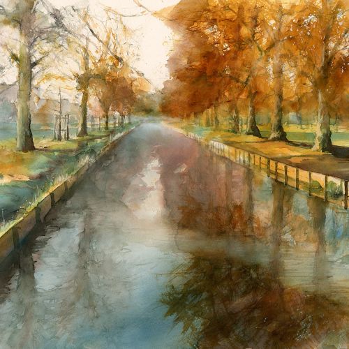 Painting of a Porter's Stream in Bushy Park, in Autumn