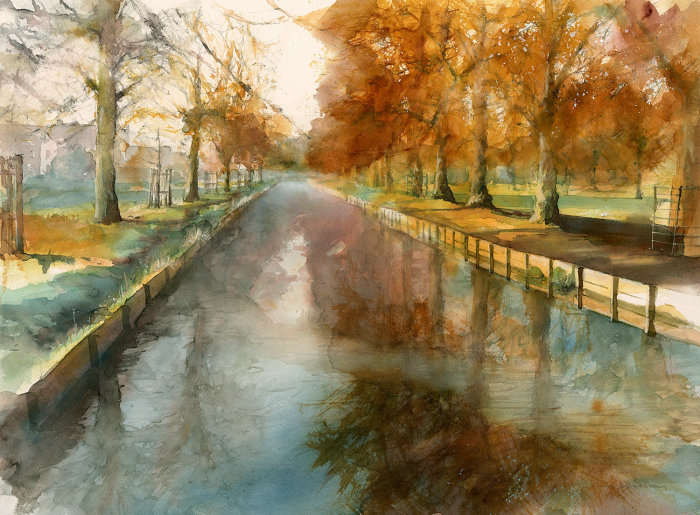 Autumn scene depicting a Porter's Stream in Bushy Park