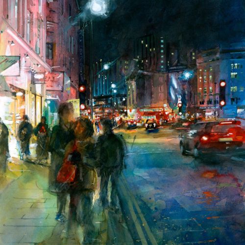 Watercolour painting of Charing Cross Road