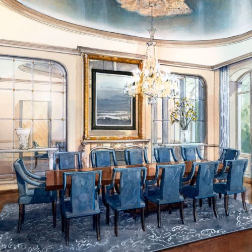 Dinning room watercolor painting