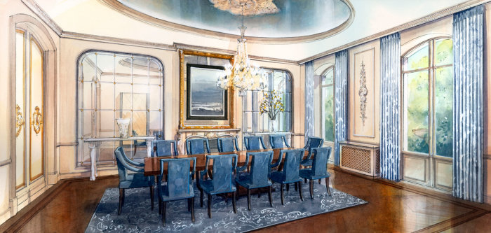 Dinning room watercolor painting
