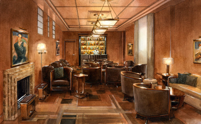 Interior watercolor picture of the Beaumont hotel