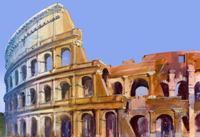 Uma pintura que se parece com o Coliseu