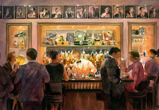 Illustration aquarelle du bar de l&#39;hôtel rétro