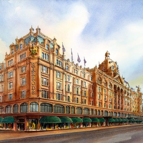 Acrylic painting of Harrods building