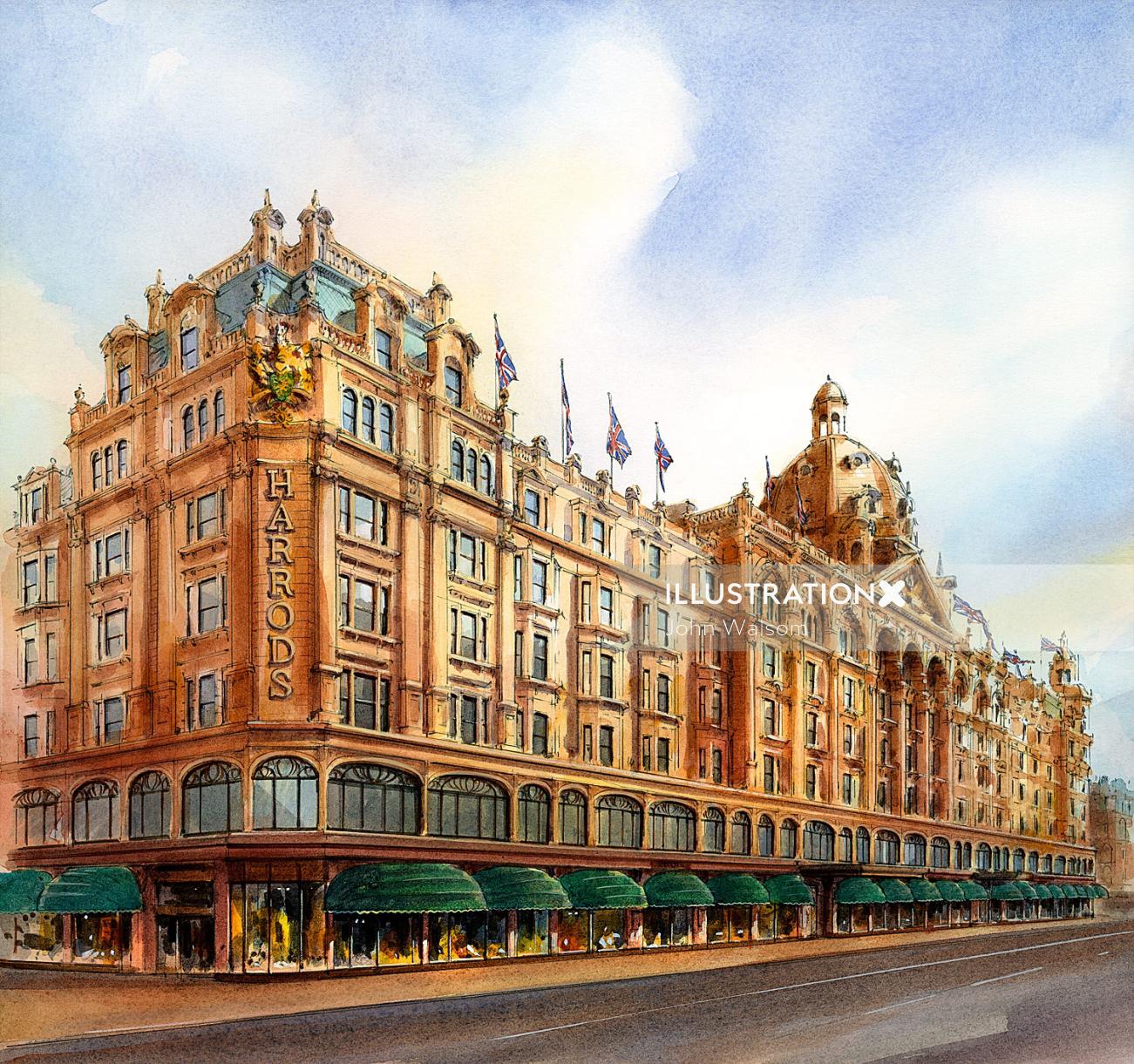 Acrylic painting of Harrods building