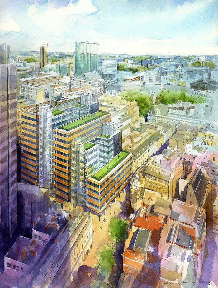 Aerial view of London cityscape illustration