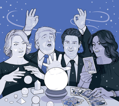 Ilustración de Michelle Obama, Tom Cruise, Donald Trump y Megyn Kelly
