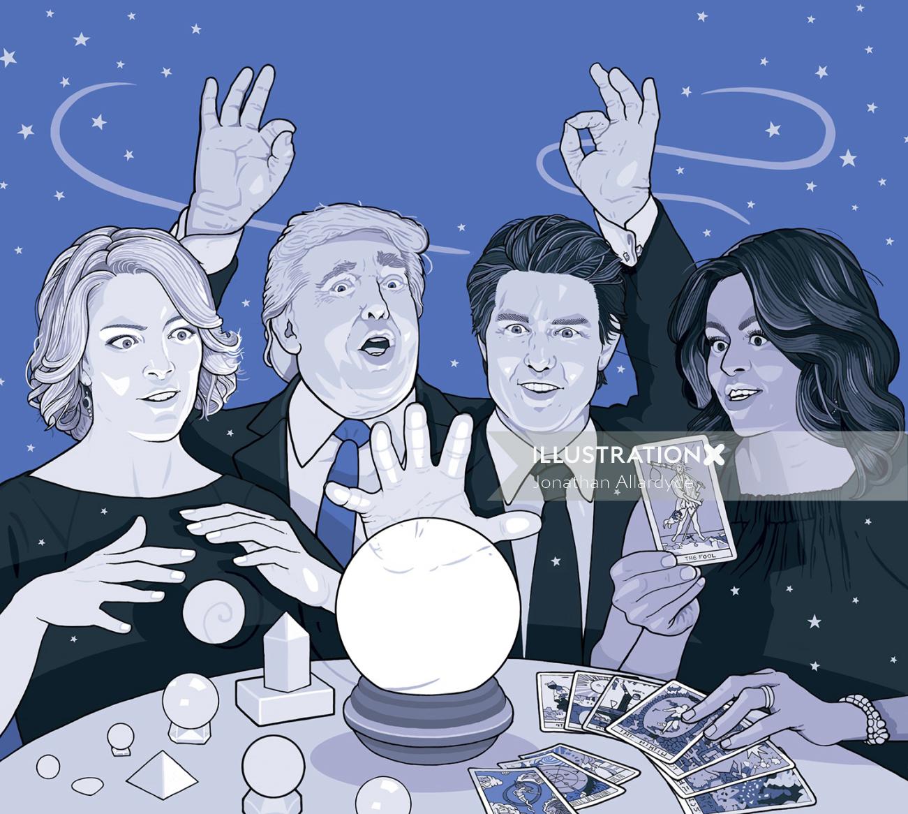 Illustration of Michelle Obama, Tom Cruise, Donald Trump and Megyn Kelly