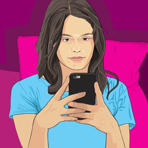 portrait of girl watching video on smartphone
