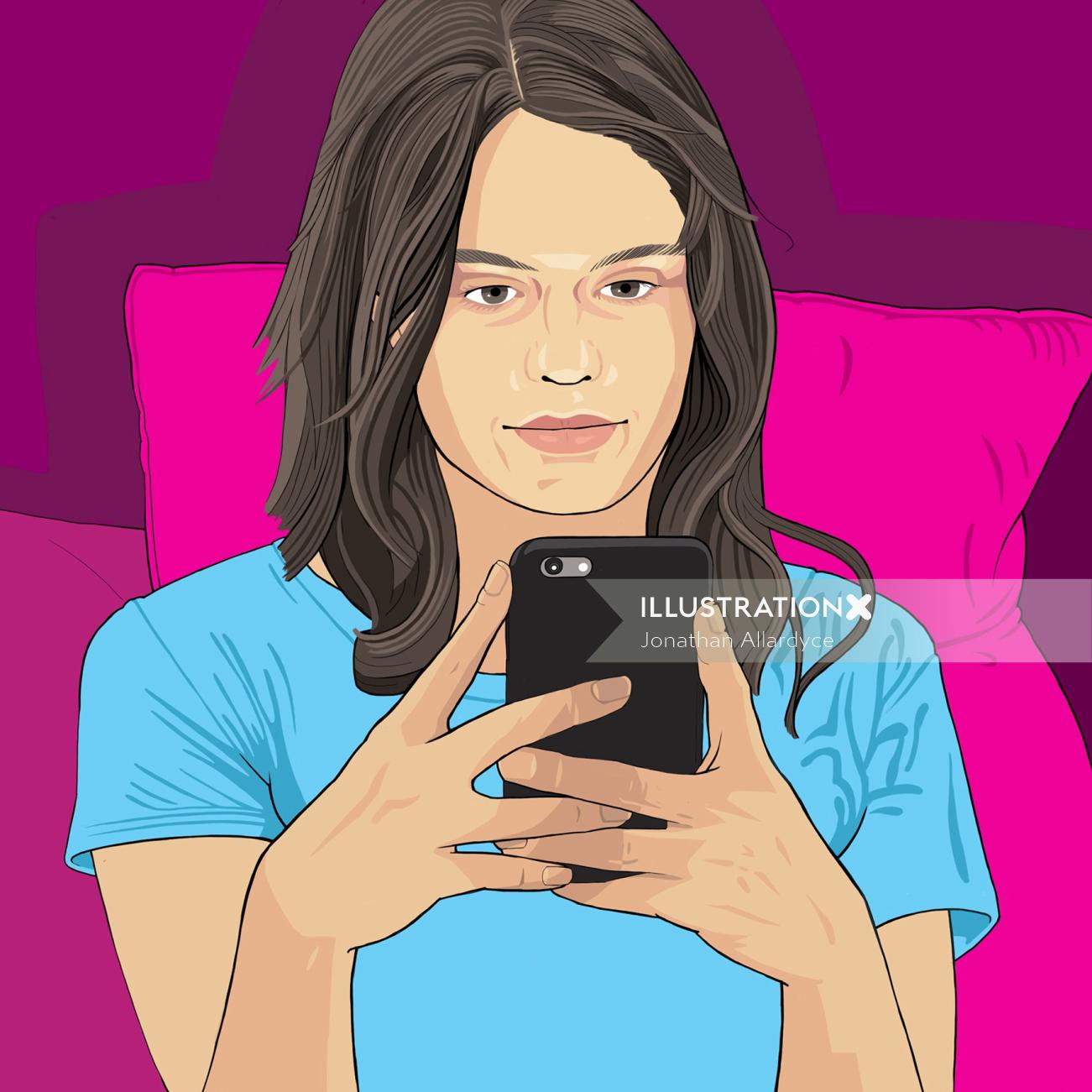 portrait of girl watching video on smartphone