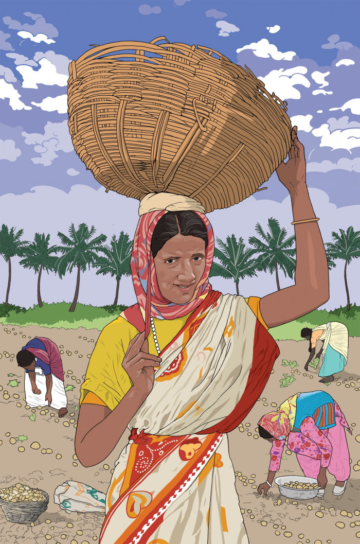 Roupa de uma senhora indiana trabalhando no campo