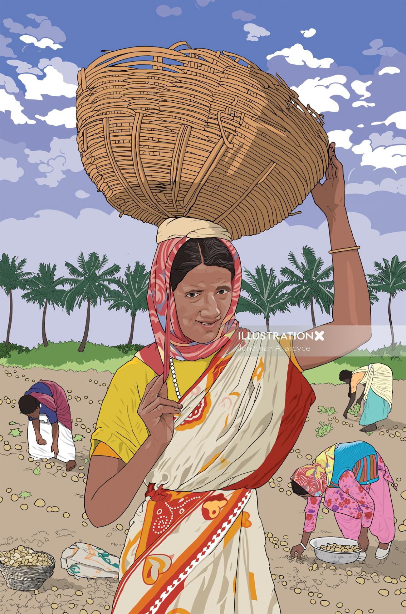 Clothing of an indian lady working in field
