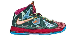Colorful Nike high-top sneaker with geometric design patterns