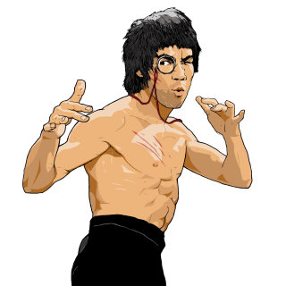 Brucelee, combattante de kungfu, démonstration de karaté, homme au corps fort
