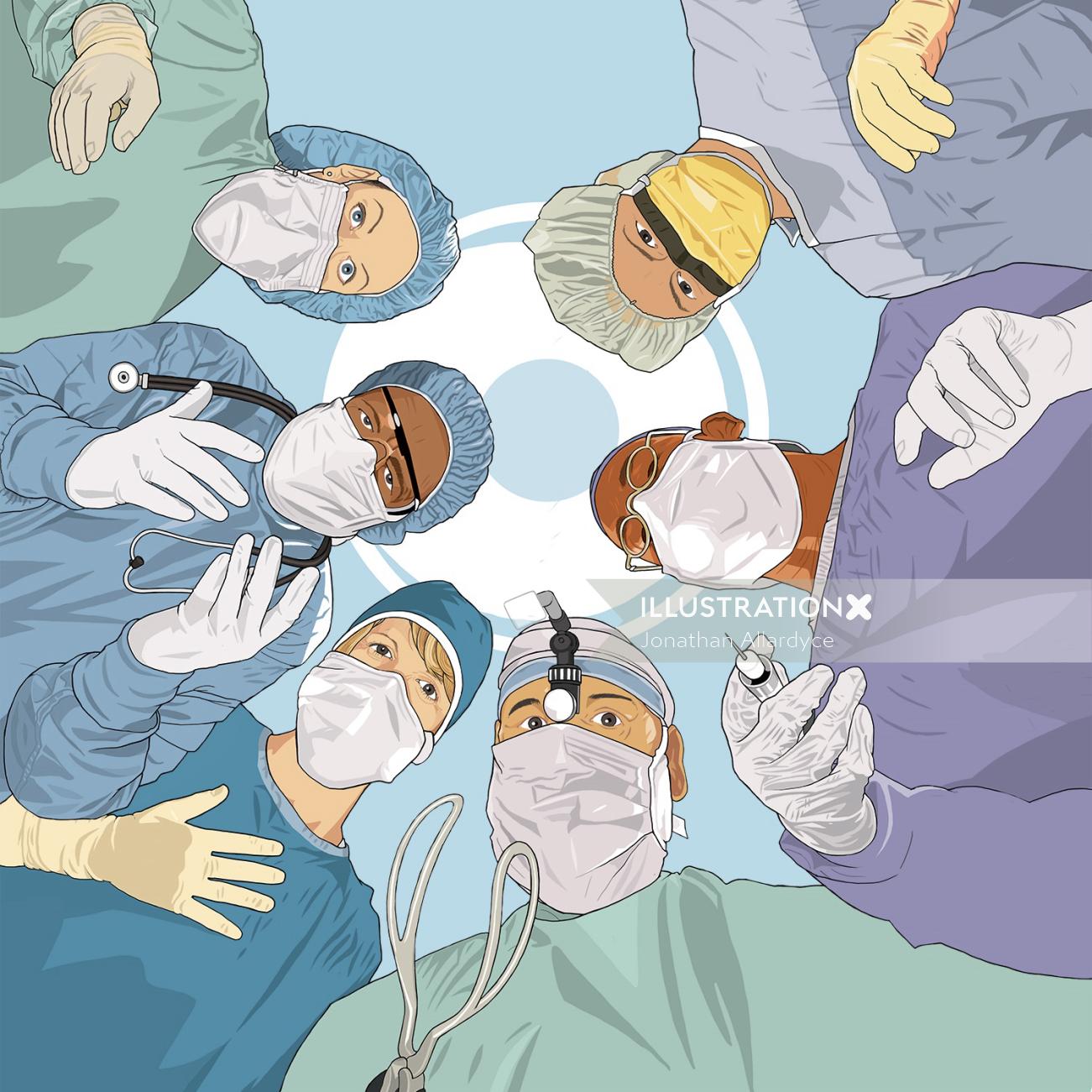 Surgical team working in the operating theatre