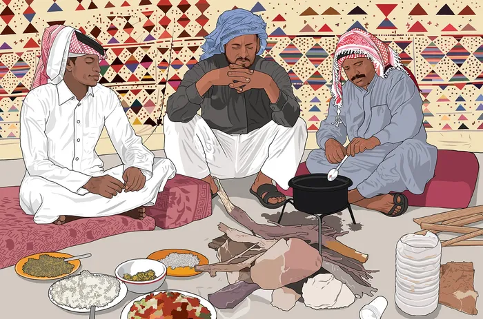 Arabic Kitchen, People cooking food, Man with raw eatables