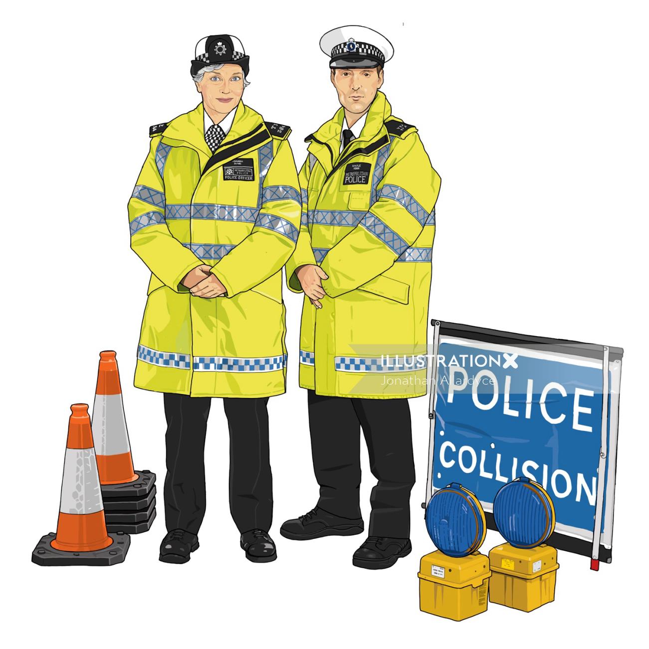 Illustration of traffic police officers