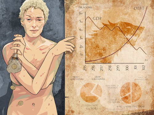 illustration of Cersei explaining the economic crisis