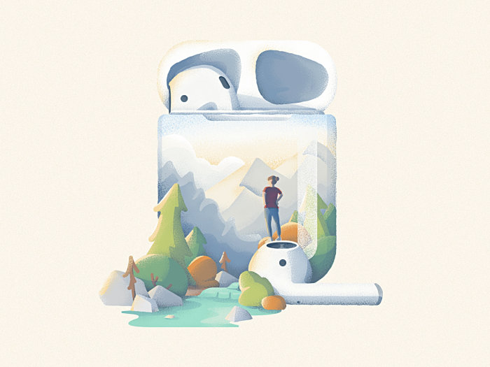 Forest illustration on Apple airpods