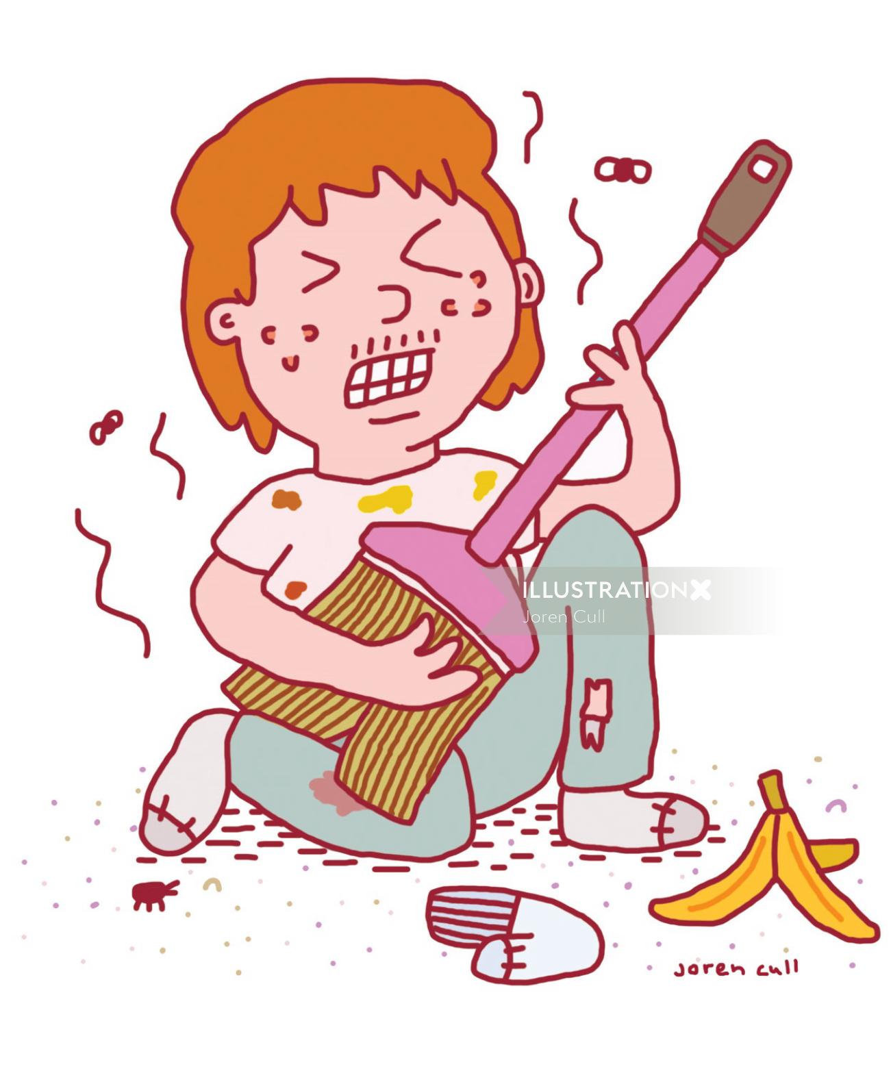 Cartoon illustration of playing guitar for  March’s Readers Digest