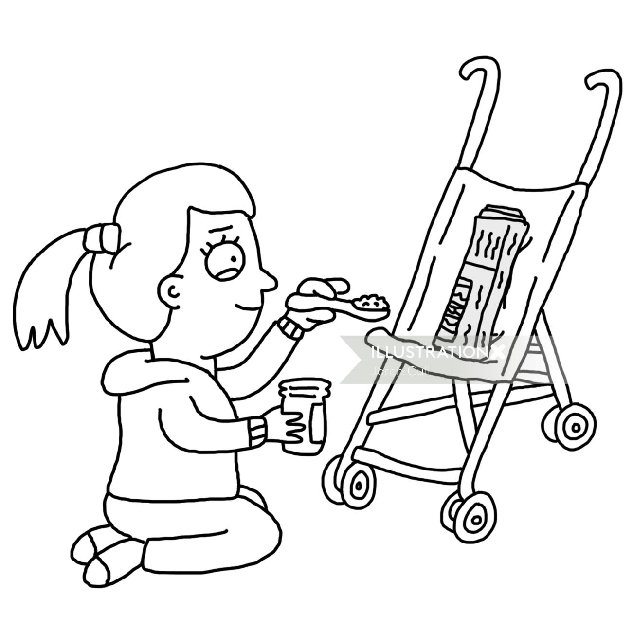 Feeding the baby line illustration 