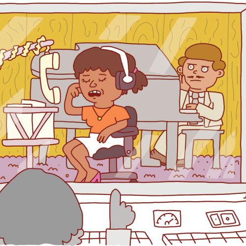 Illustration for a humor piece about a woman having to record her "out of office" 