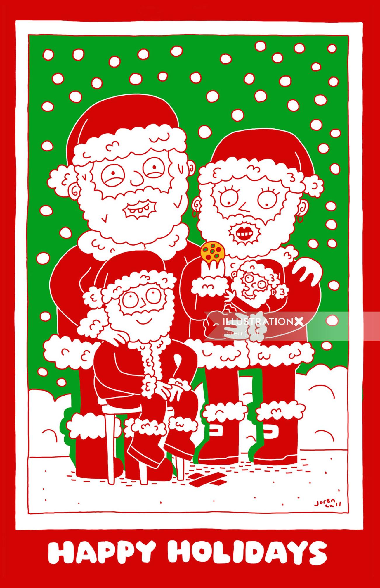 Digital painting of Santa family 