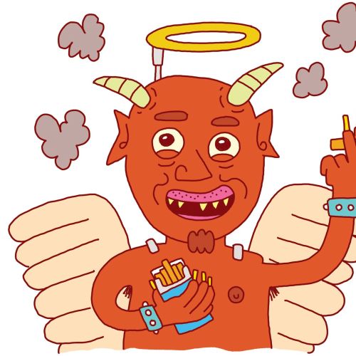 Smoking devil comic illustration 