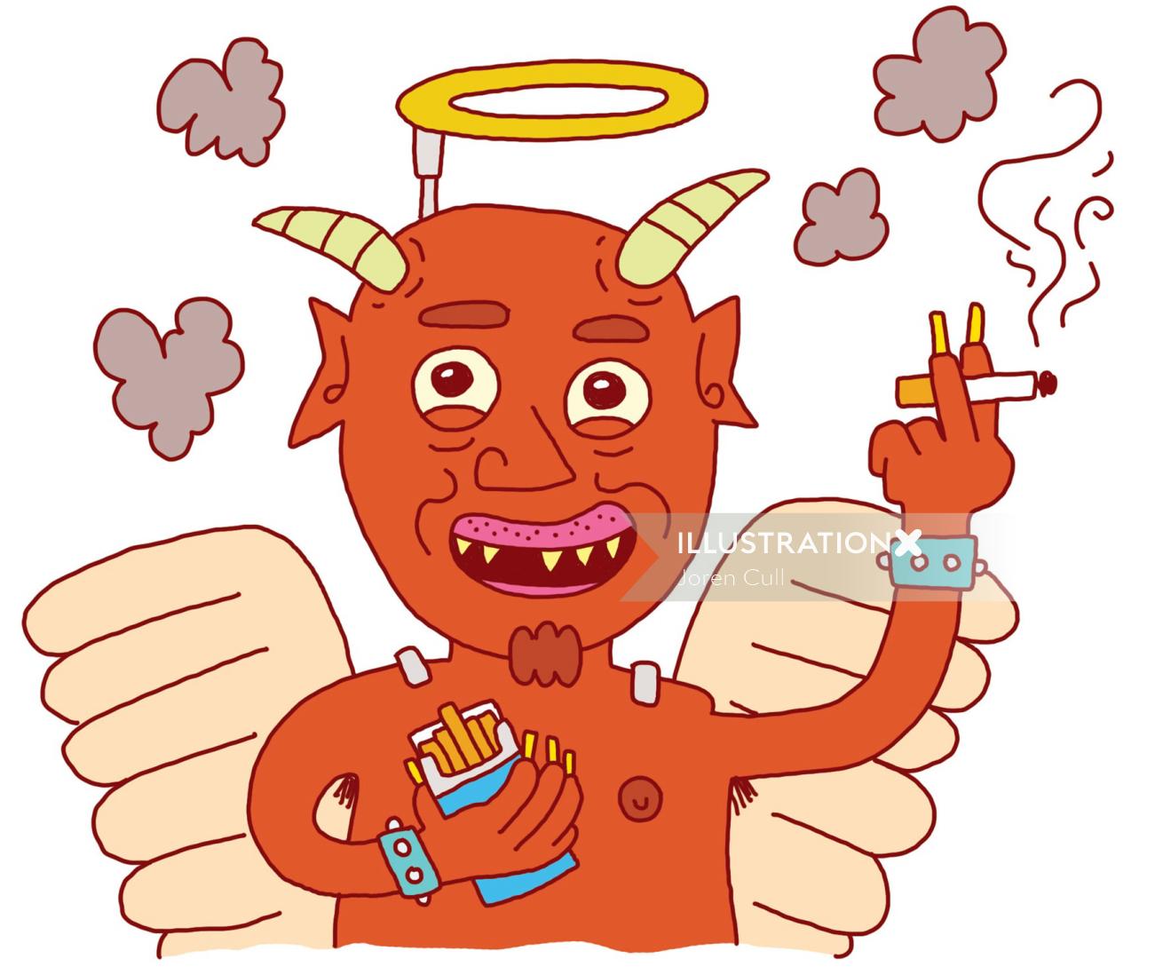 Illustration de bande dessinée de diable de fumer