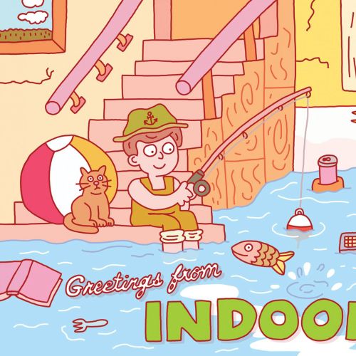 Comic poster design of greetings from indoor 